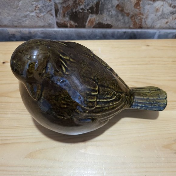 Ceramic Glazed Brown Green Bird Figurine - Picture 11 of 12